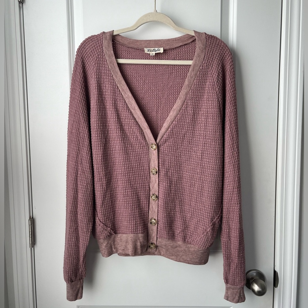 waffle knit button up top